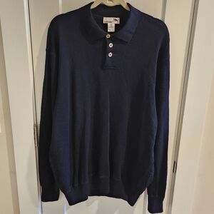 Levrieri Pure Merino Wool Long-Sleeve Polo Sweater - Navy Blue - Size XXL